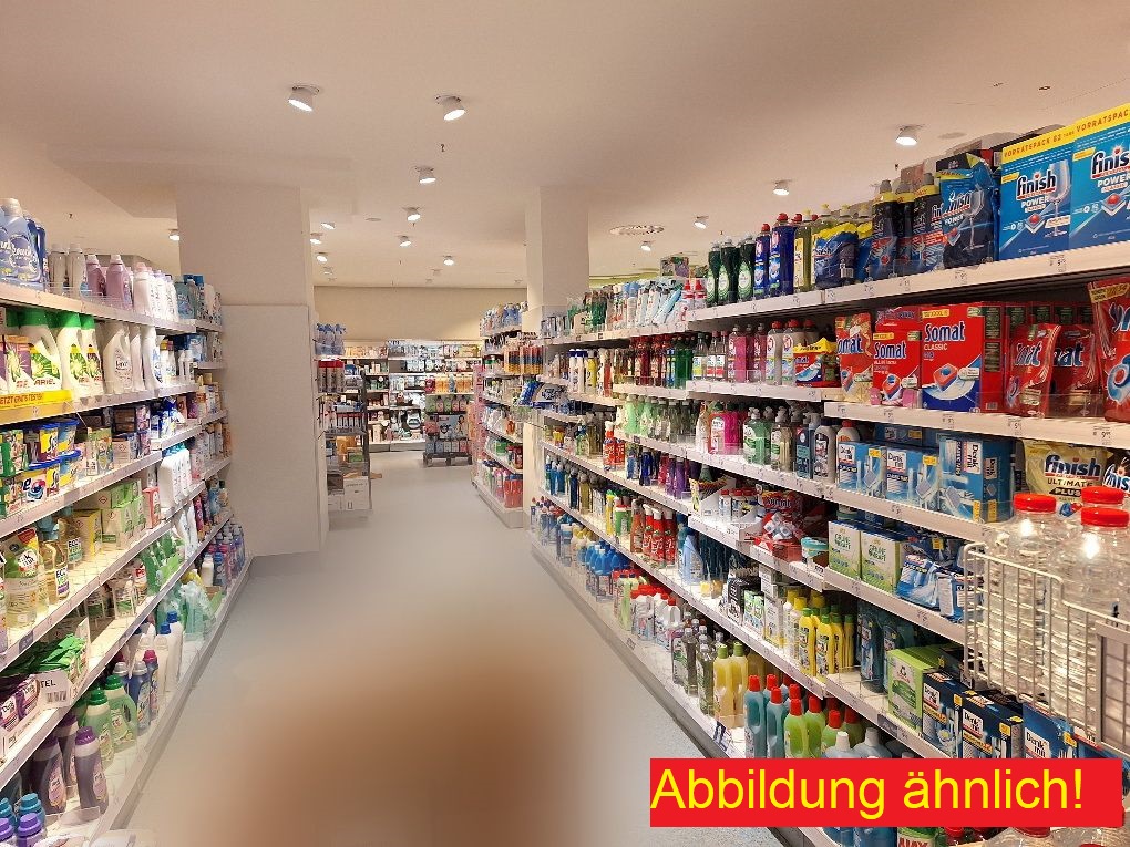 Approx. 128.90 m of drugstore shelves / used shop shelves, suitable for approx.  659.35 m² of sales area